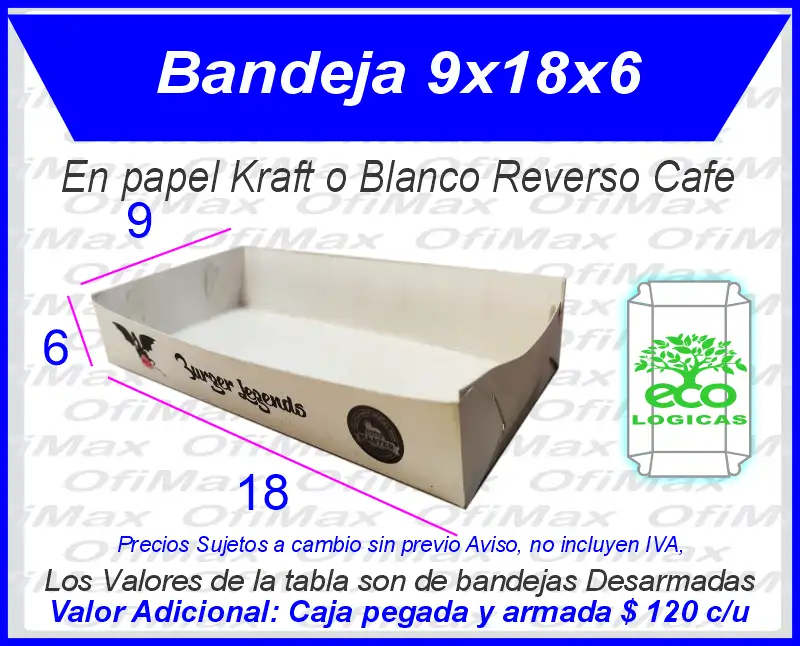 bandejas de carton ecologicas para comidas rapidas9x18x6, Bogota, Colombia